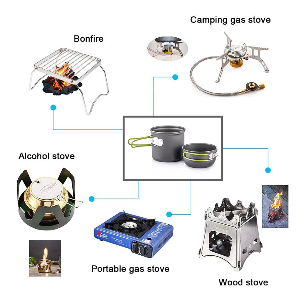 Ultralight Camping Pots Cookware Set Portable Outdoor Cooking Tableware for Hiking Trekking Picnic Fishing Mountaineering