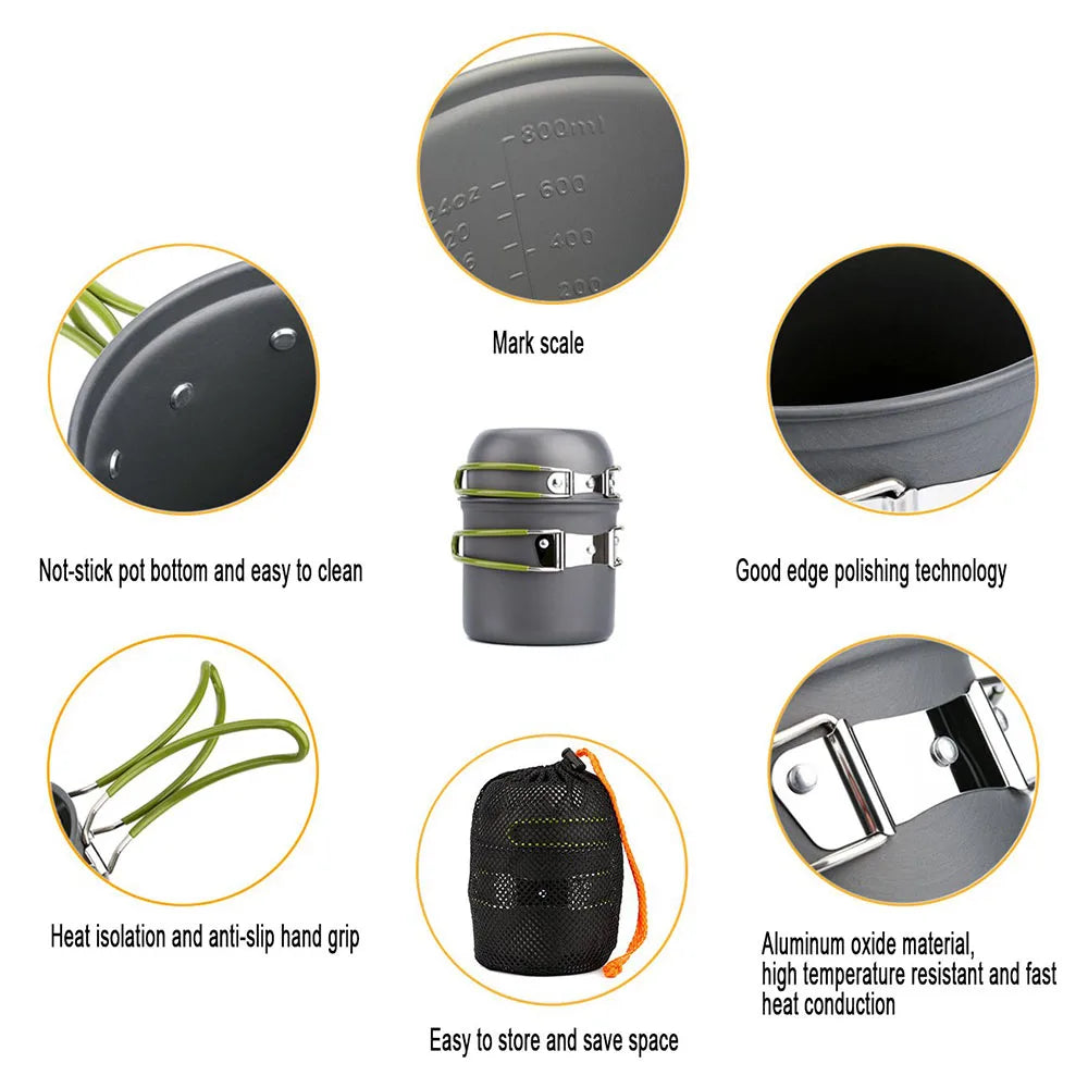 Ultralight Camping Pots Cookware Set Portable Outdoor Cooking Tableware for Hiking Trekking Picnic Fishing Mountaineering