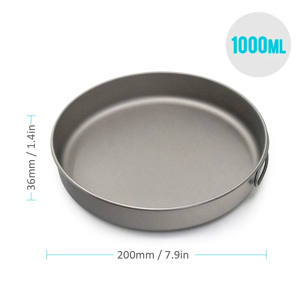 750ml/1000ml Ultralight Titanium Frypan Outdoor Camping Hiking Tableware Cookware Picnic Cooking Frying Pan 2023