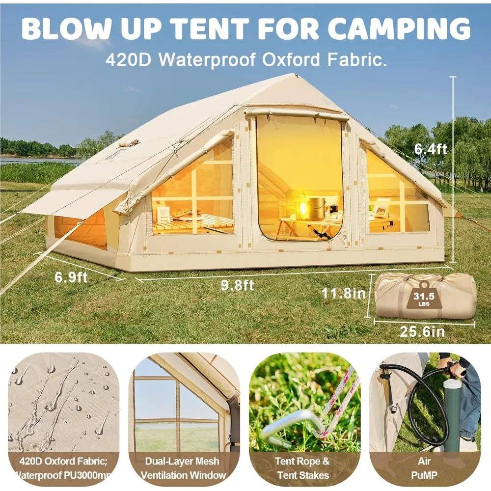 Inflatable Tents for Camping, Blow Up Tent with Hand Pump, Waterproof Oxford Air Tent for Campings Adult, Outdoor Camping Tents