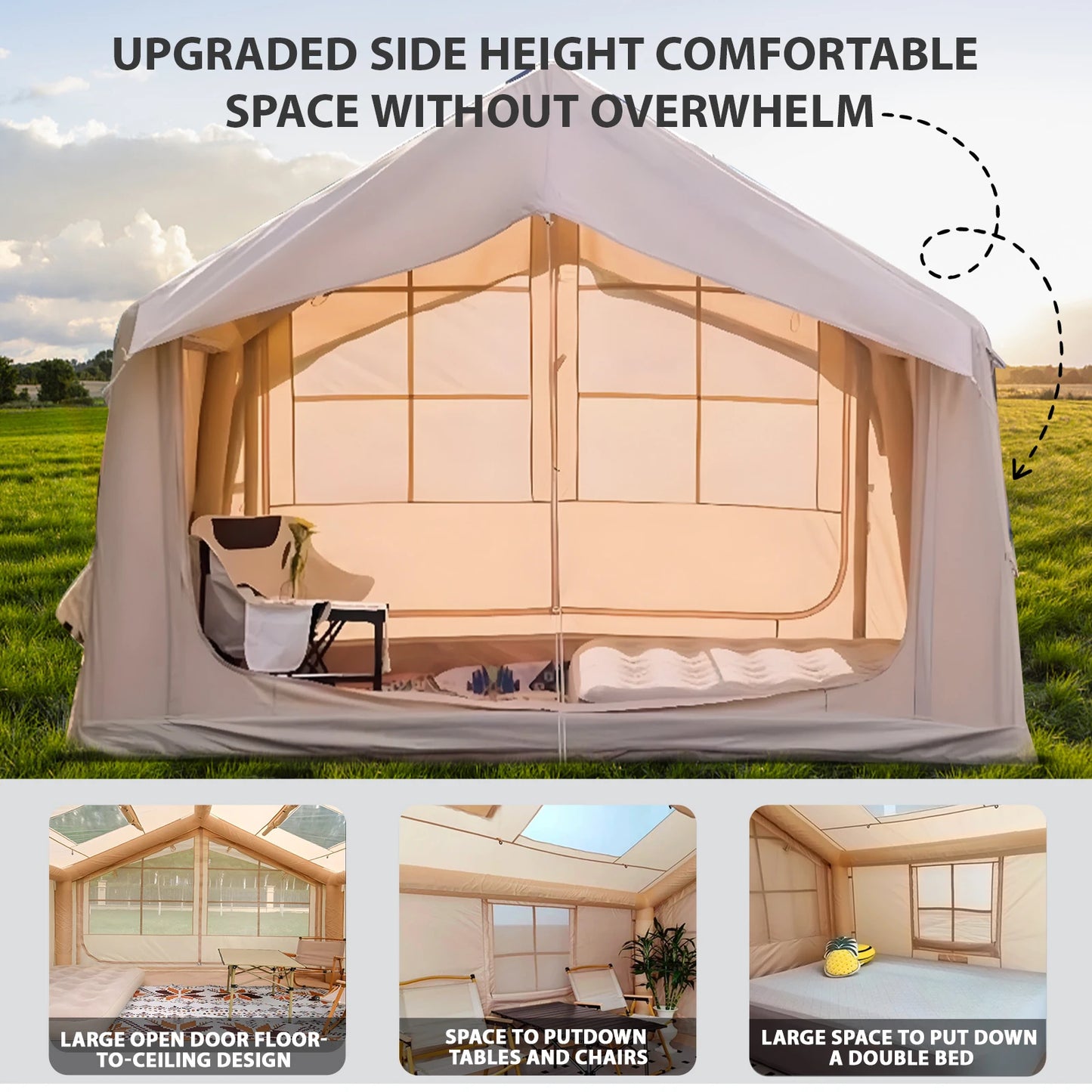 Inflatable Tent for Camping - 6-8 Person Ultra-Quick Setup Blow Up Tent,80.73 Square Feets 4 Season Inflatable Tent with Stove