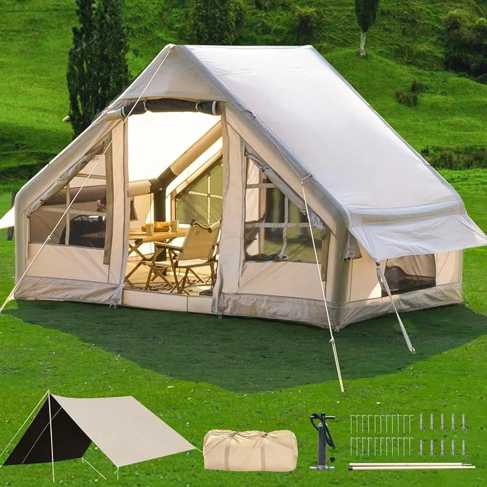 Inflatable Camping Tent 4-6-8 Person Waterproof Family Tent with Large Tarps Easy Setup Portable Outdoor Use