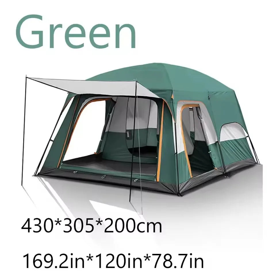 Camping Family Hiking Tent 3-12 Person Double Layers Oversize 2 Rooms Thickened Rainproof Outdoor Family Camp Tour Equipment