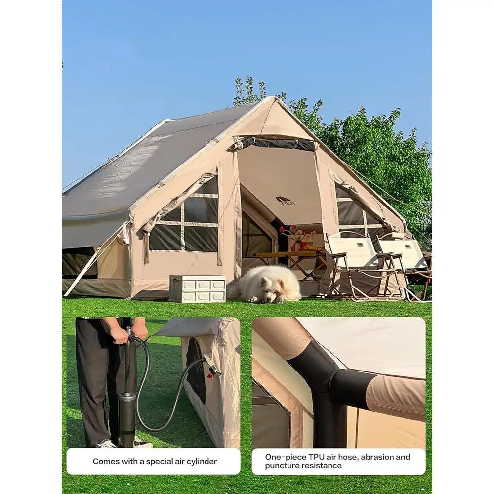 Inflatable Camping Tent 4-6-8 Person Waterproof Family Tent with Large Tarps Easy Setup Portable Outdoor Use