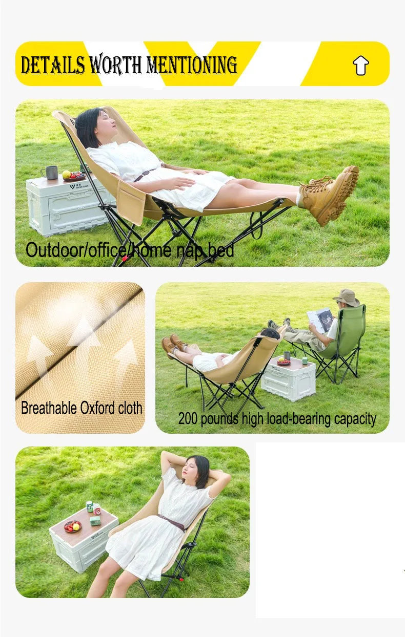 Three-Speed Adjustable Outdoor Portable Folding Chair Camping Picnic Folding Chair Outdoor High-Back Reclining Moon Chair