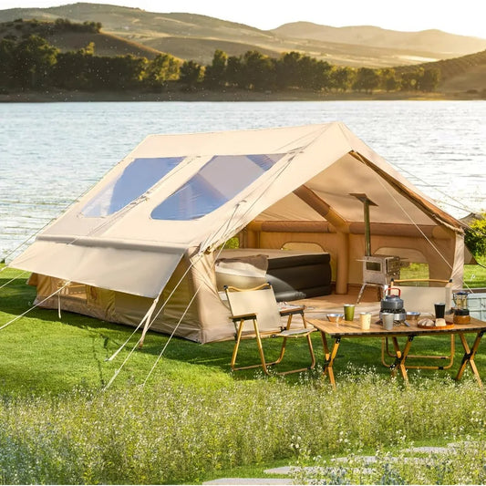 Extra Large Inflatable Camping Tent, Glamping Tents Easy Setup 4 Season Windproof Outdoor Cotton Tents with Stove Jack Tent