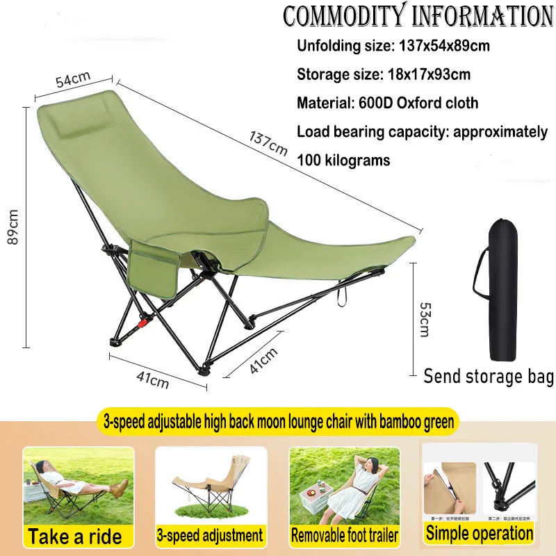 Three-Speed Adjustable Outdoor Portable Folding Chair Camping Picnic Folding Chair Outdoor High-Back Reclining Moon Chair