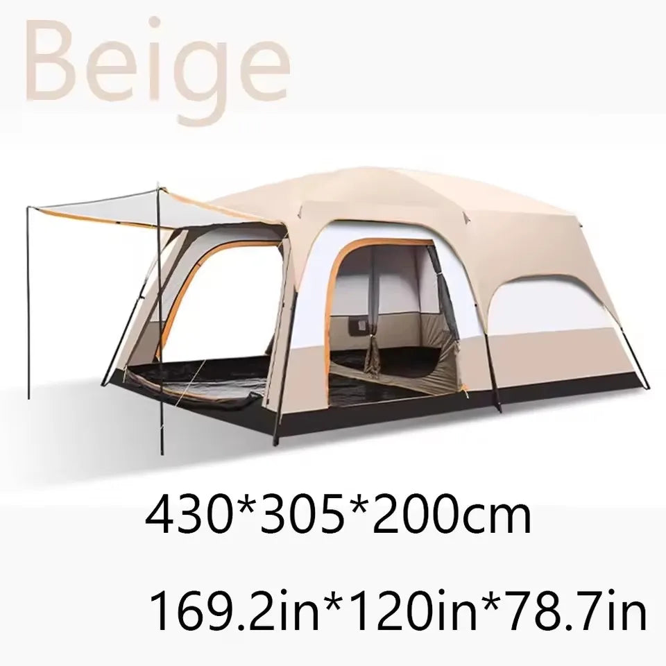 Camping Family Hiking Tent 3-12 Person Double Layers Oversize 2 Rooms Thickened Rainproof Outdoor Family Camp Tour Equipment