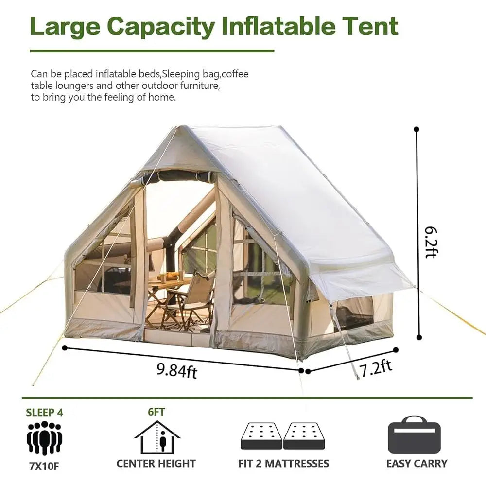 Inflatable Camping Tent 4-6-8 Person Waterproof Family Tent with Large Tarps Easy Setup Portable Outdoor Use