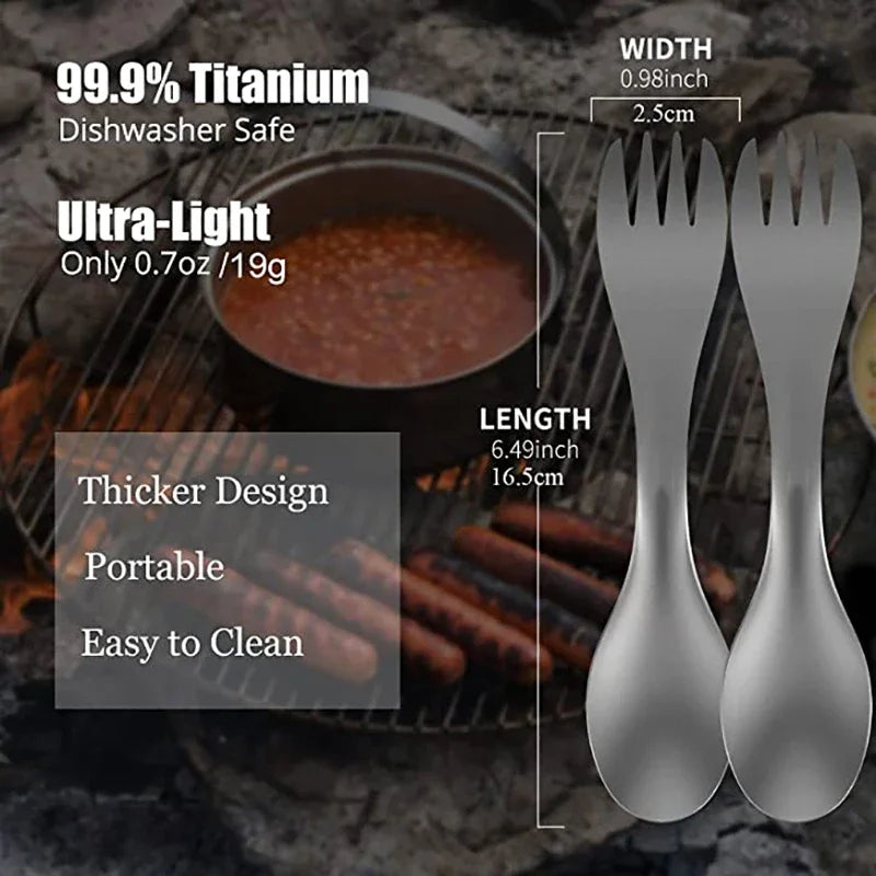 Ultra-light Titanium Spoon Super Hard 2 In 1 Fork Spoon Outdoor Camping Picnic Tableware EDC Survival Tool for Traveling Hiking