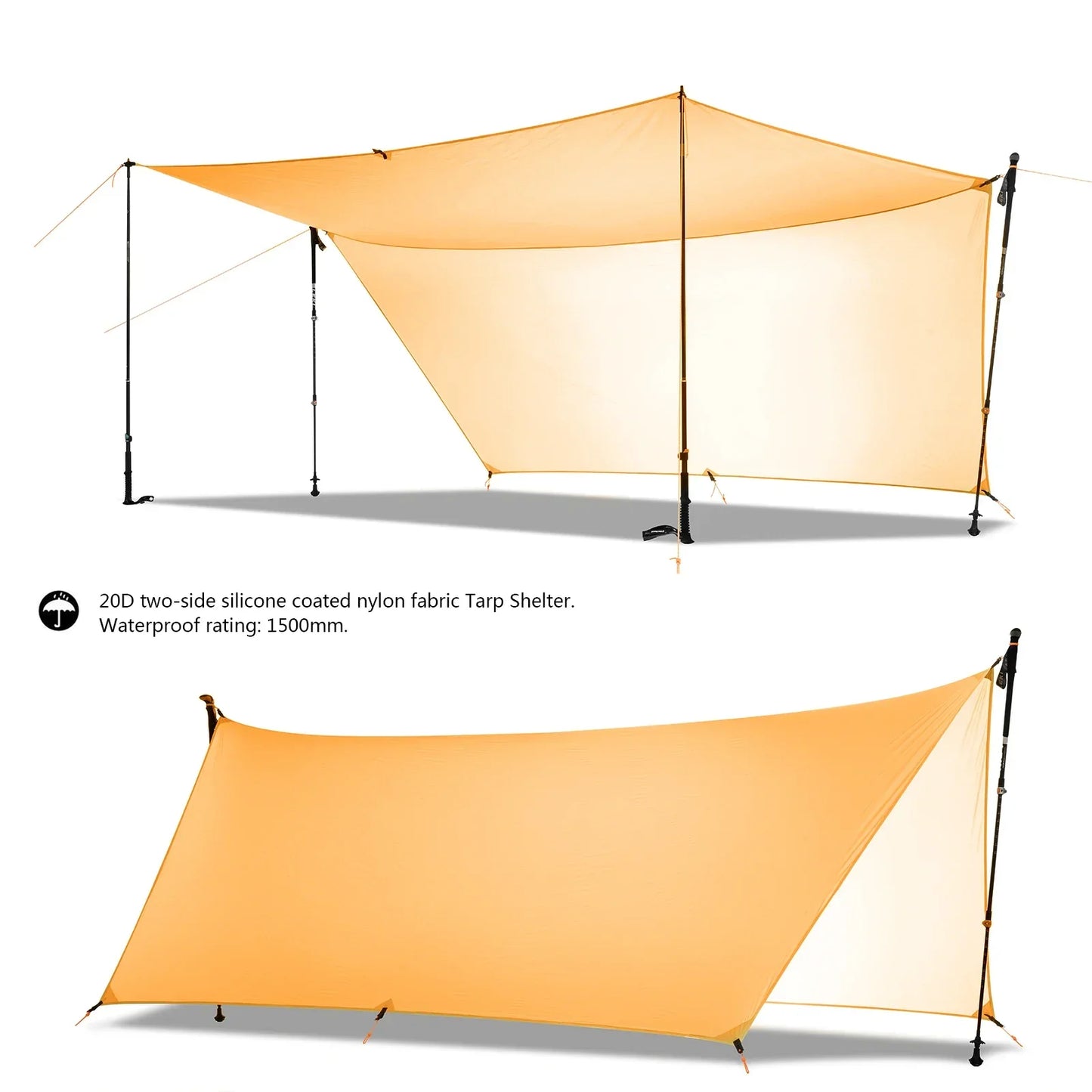 450g 20D Two-Side Silicone Coated Nylon Tarp Ultralight Sun Shelter Beach Tent Pergola Awning Canopy Rainfly Camping Sunshelter
