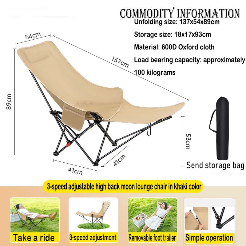 Three-Speed Adjustable Outdoor Portable Folding Chair Camping Picnic Folding Chair Outdoor High-Back Reclining Moon Chair