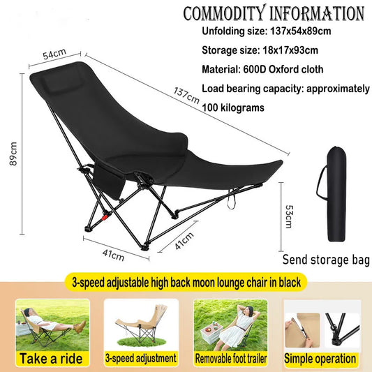 Three-Speed Adjustable Outdoor Portable Folding Chair Camping Picnic Folding Chair Outdoor High-Back Reclining Moon Chair