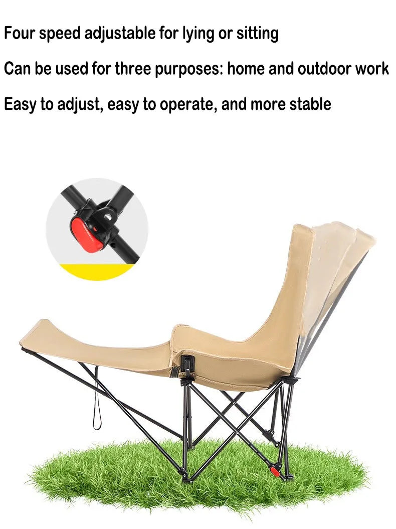 Three-Speed Adjustable Outdoor Portable Folding Chair Camping Picnic Folding Chair Outdoor High-Back Reclining Moon Chair