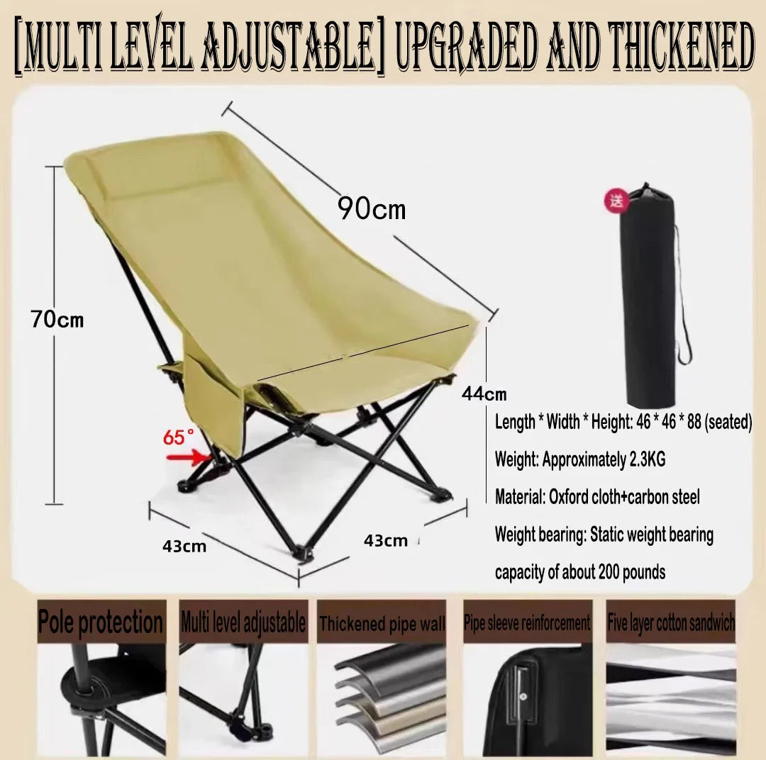 Three-Speed Adjustable Outdoor Portable Folding Chair Camping Picnic Folding Chair Outdoor High-Back Reclining Moon Chair